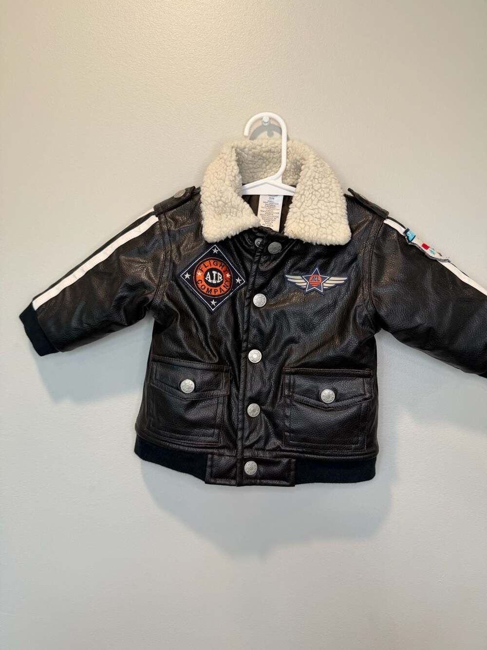 Flight Bomber Jacket Size 9M Faux Leather Pilot Patches